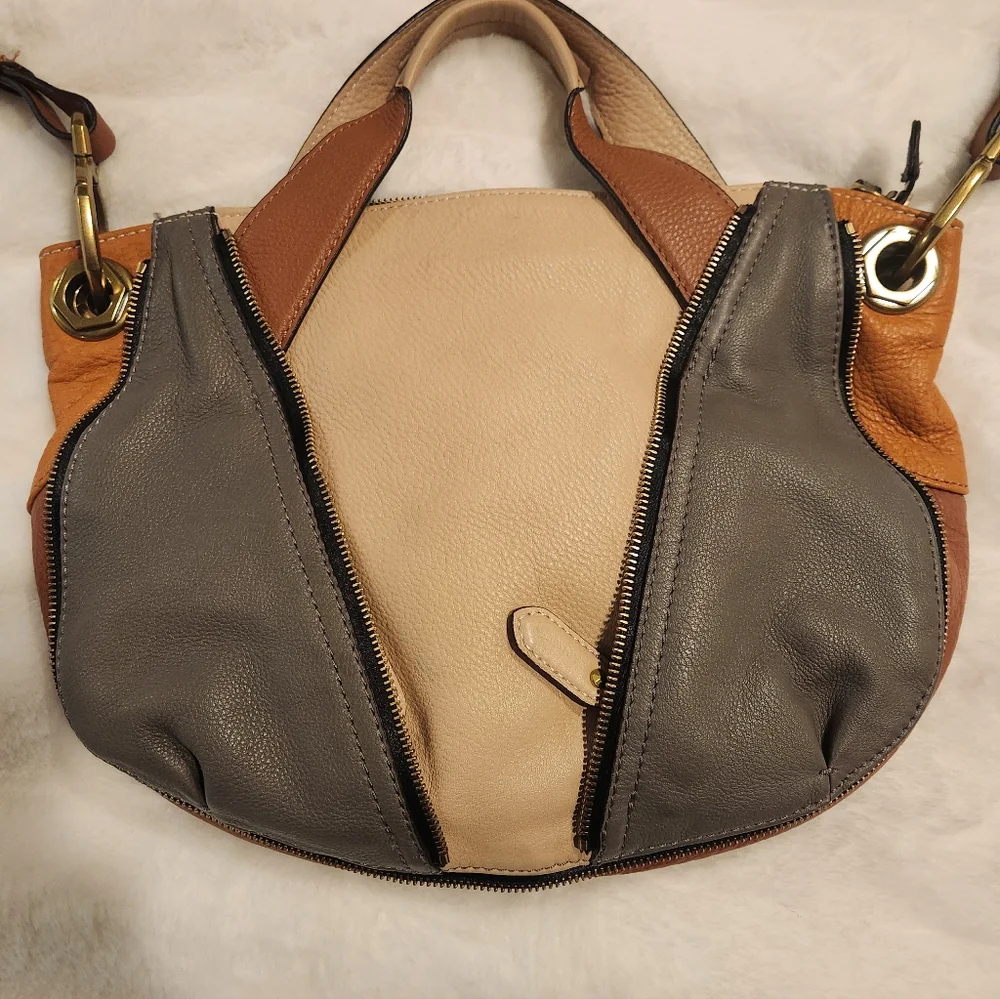 OrYany Women's Colorblock Genuine Leather Tassel Convertible Crossbody Handbag - Picture 3 of 3